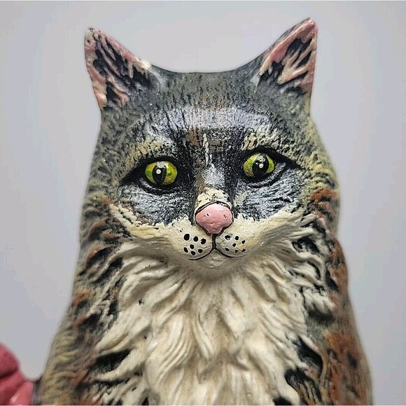 Upper Deck Vintage Cast Iron Cat Kitten Heavy Door Stopper Cat and Flower Pot - Picture 2 of 11